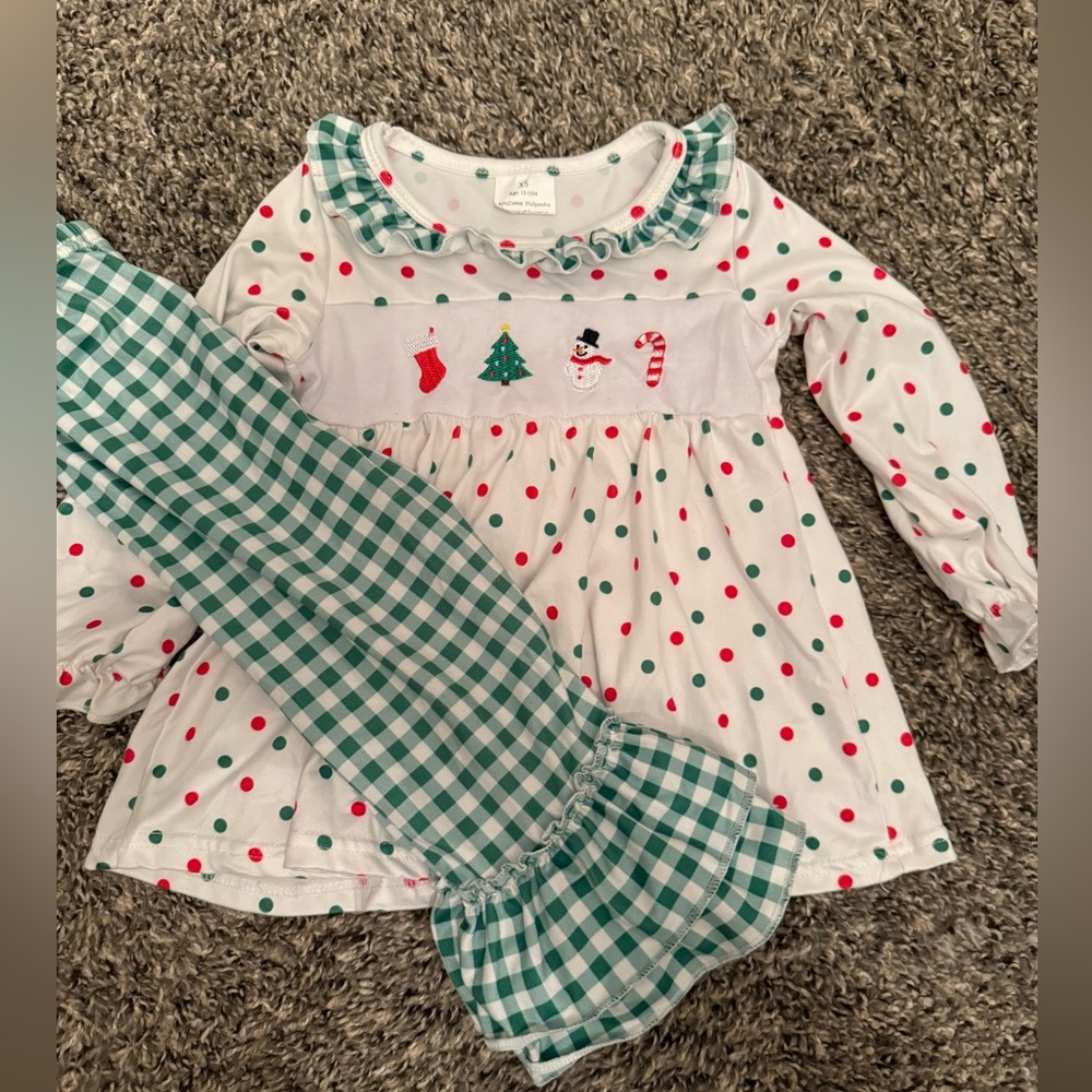 Festive White and Red Pajama Set with Gingham Trim